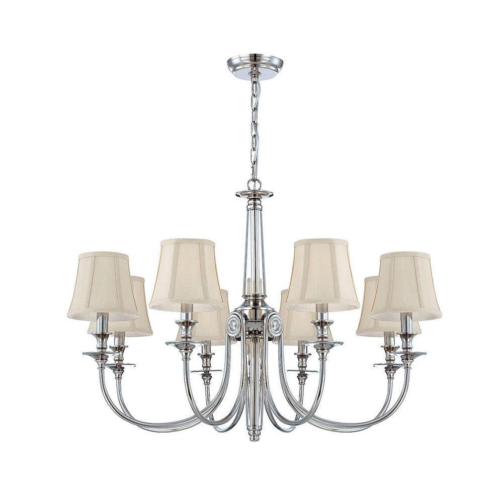Mona Collection 8-Light Polished Nickel Chandelier - Elegant Crystal Ceiling Light Fixture for Dining Room, Living Room & Bedroom Lighting