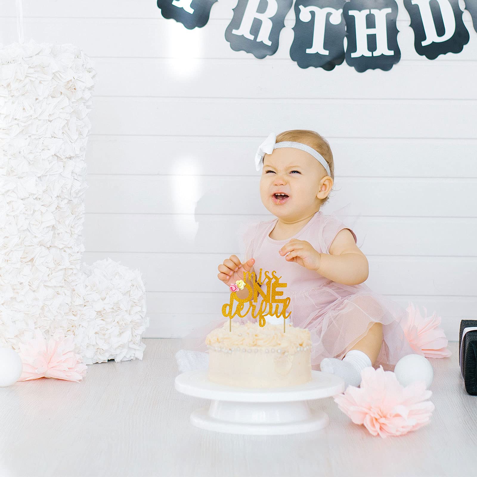 Gold Glitter Miss Onederful 1st Birthday Cake Topper - Elegant Cake Decorations for Baby's First Birthday Party & Baby Shower - Perfect for Cake Decorating, Birthday Celebrations, and Special Occasions