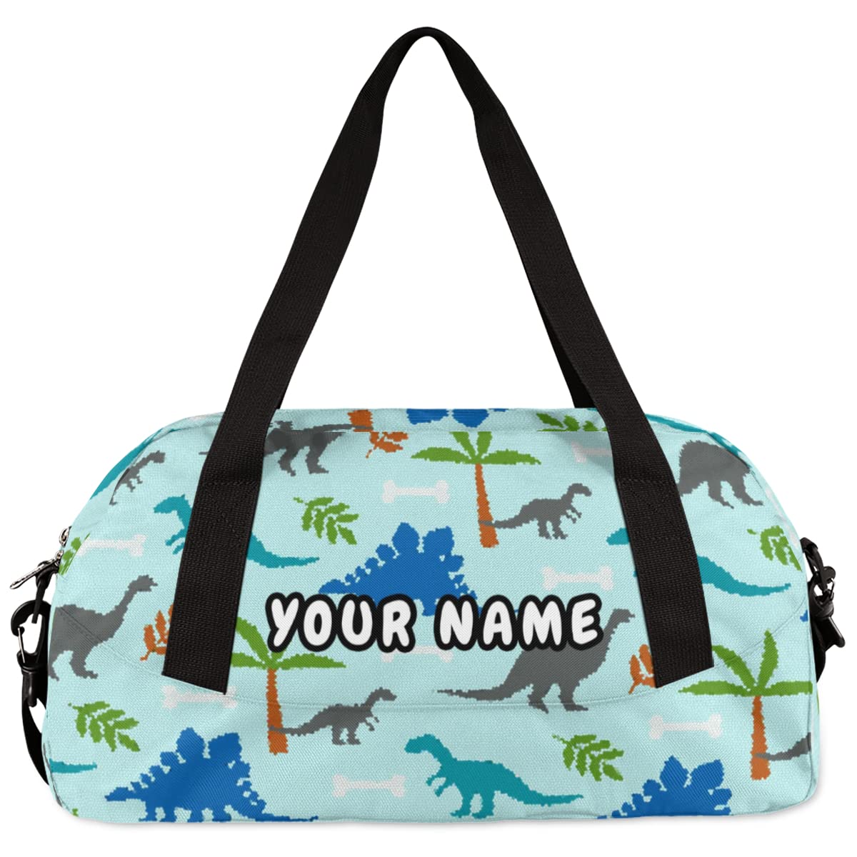 Personalized Dinosaur Kids Duffel Bag for Girls & Boys - Custom Dino Print Travel Overnight Bag for School, Gym, Dance, Ballet & Weekend Trips - Perfect for Sports Practice, Sleepovers & Travel Adventures