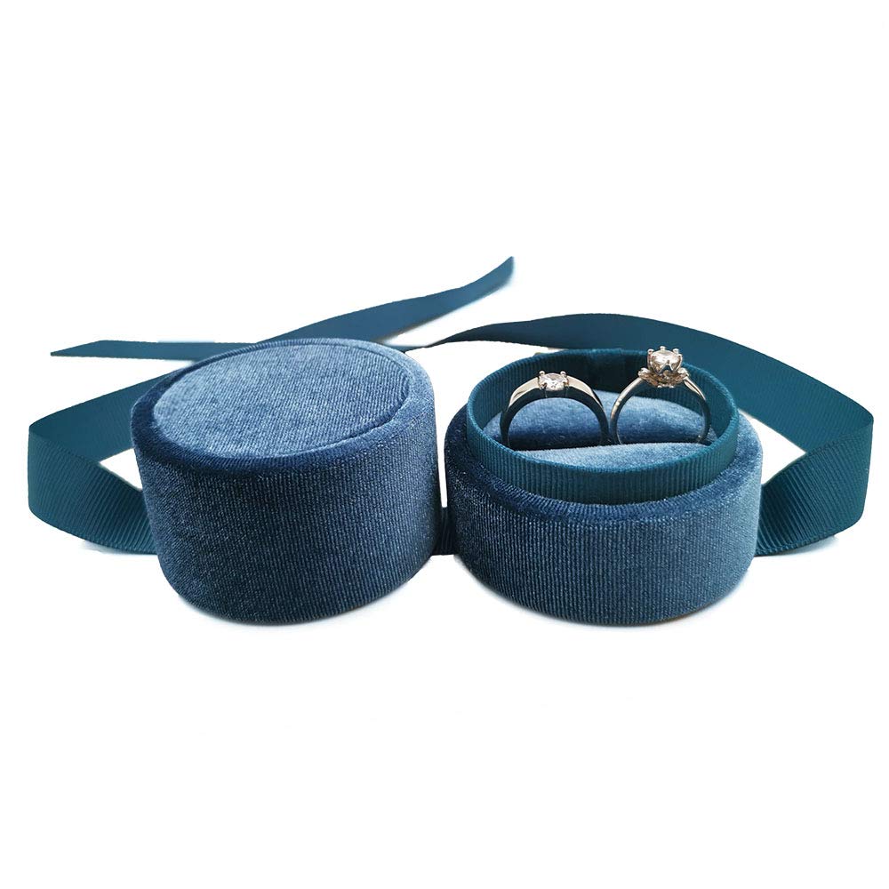 Velvet Ring Box - Elegant Wedding Jewelry Holder for Proposal & Engagement - Blue