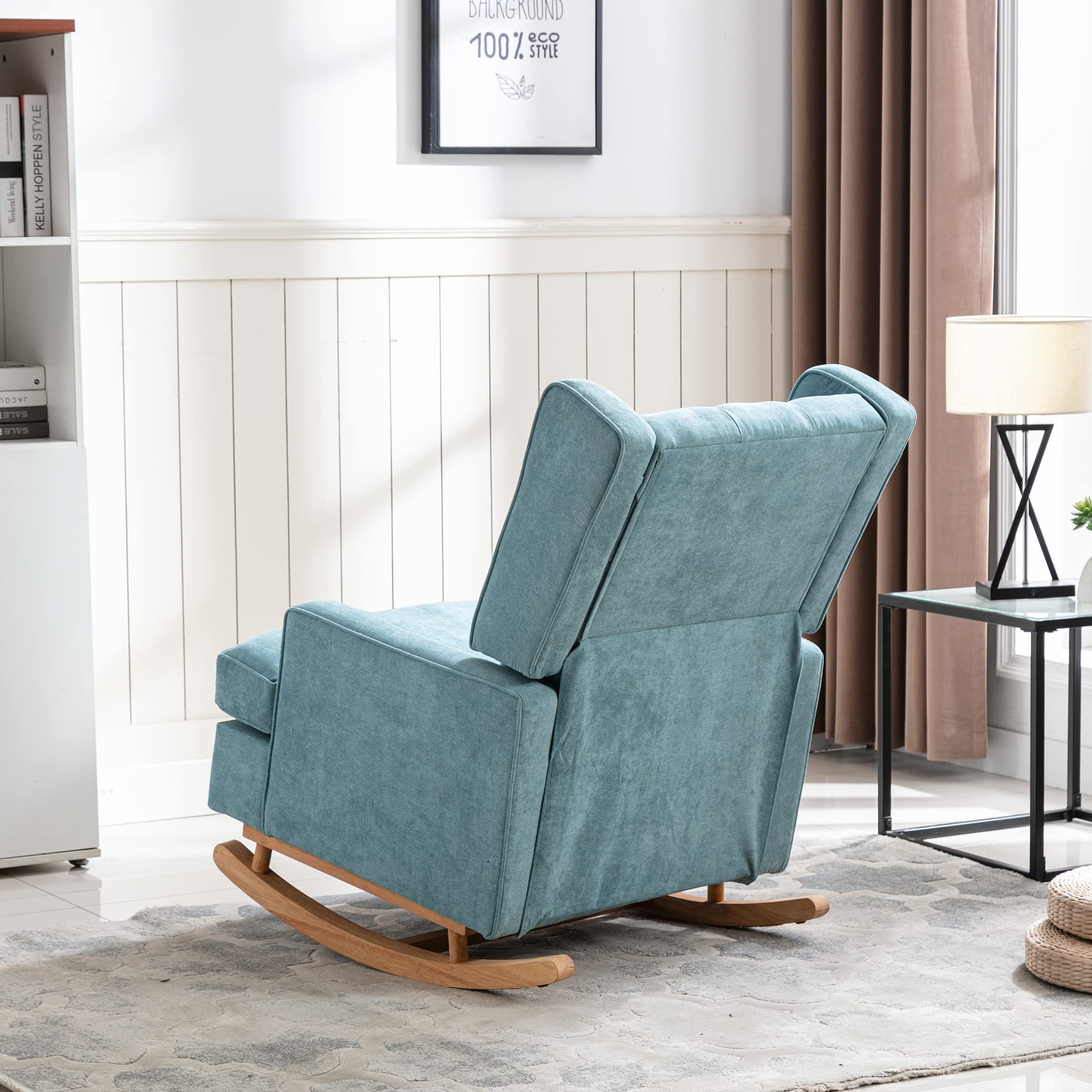 Modern Nursery Rocking Chair - High Back Upholstered Glider with Padded Armrests for Baby Room, Living Room & Bedroom | Comfortable Nursing Chair for Breastfeeding, Reading & Relaxing