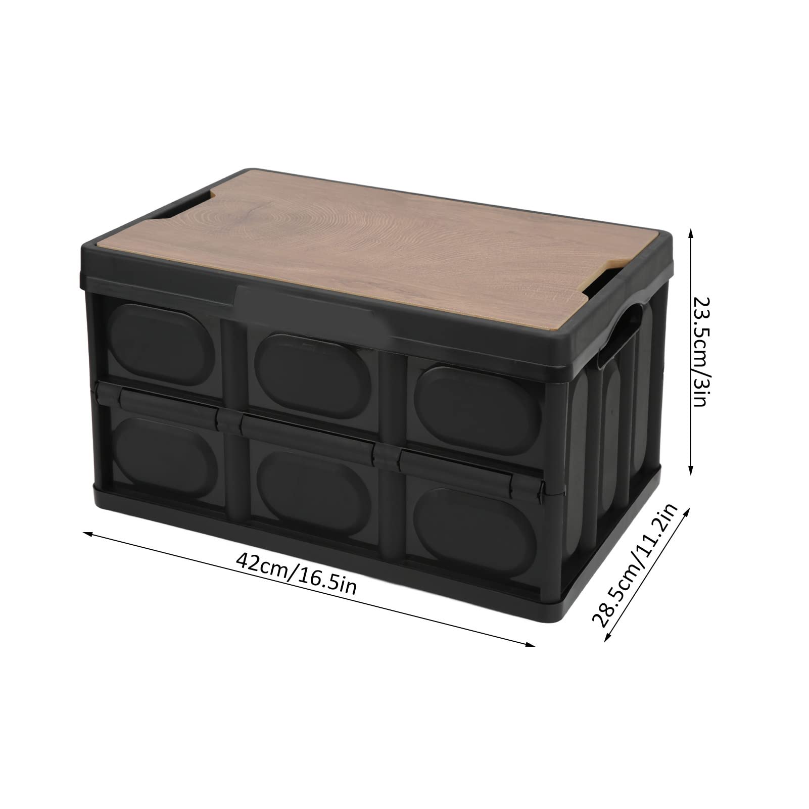 Foldable Storage Box with Wooden Panel - 30L Large Thickened Portable Organizer for Camping, Car, Home & Clothes | Multifunctional Removable Storage Case for Outdoor, Food & Household Items (Black) - Perfect for Travel, Picnics & Closet Organization