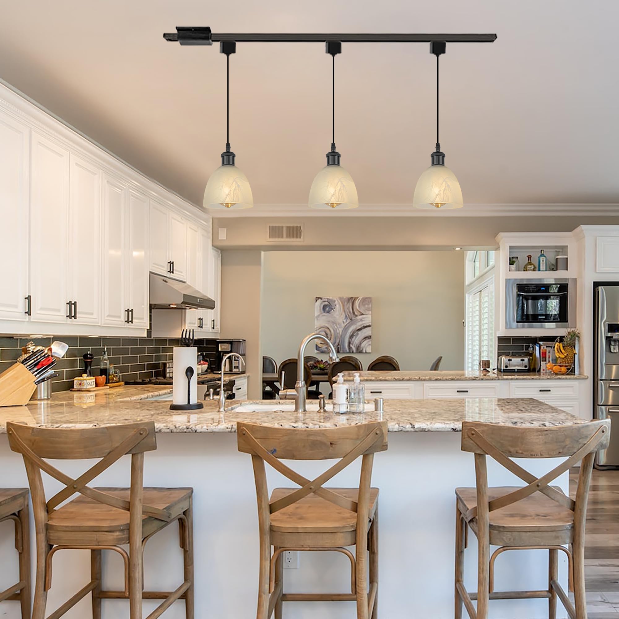 Kiven 3-Light H-Shaped Modern Track Lighting Pendant Set - Black Contemporary Track Lights for Kitchen Island, Hallway & Dining Room Decoration
