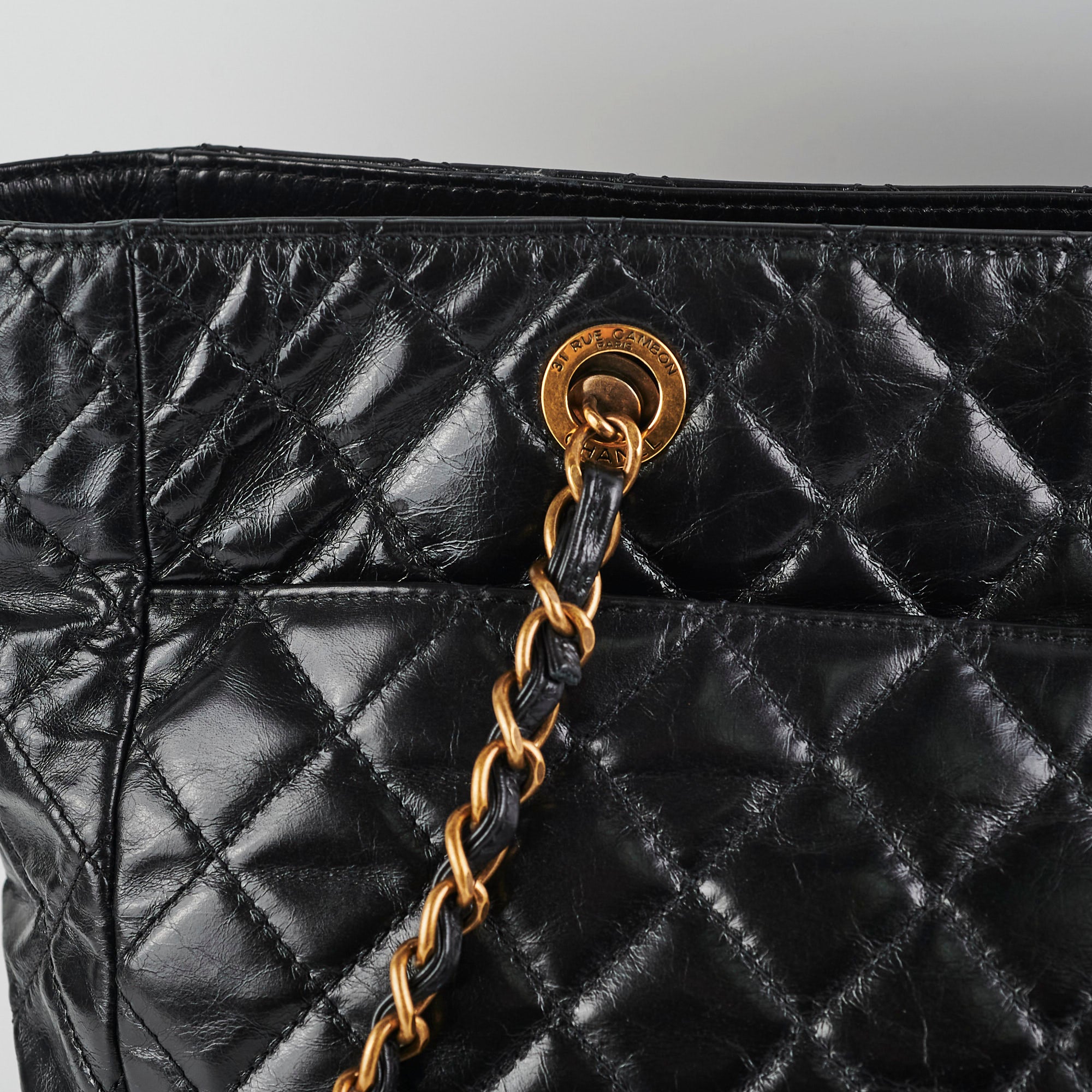 Chanel Black Shiny Calfskin Shoulder Tote Bag Series 20 - Luxury Leather Handbag for Women, Perfect for Work, Travel & Everyday Use