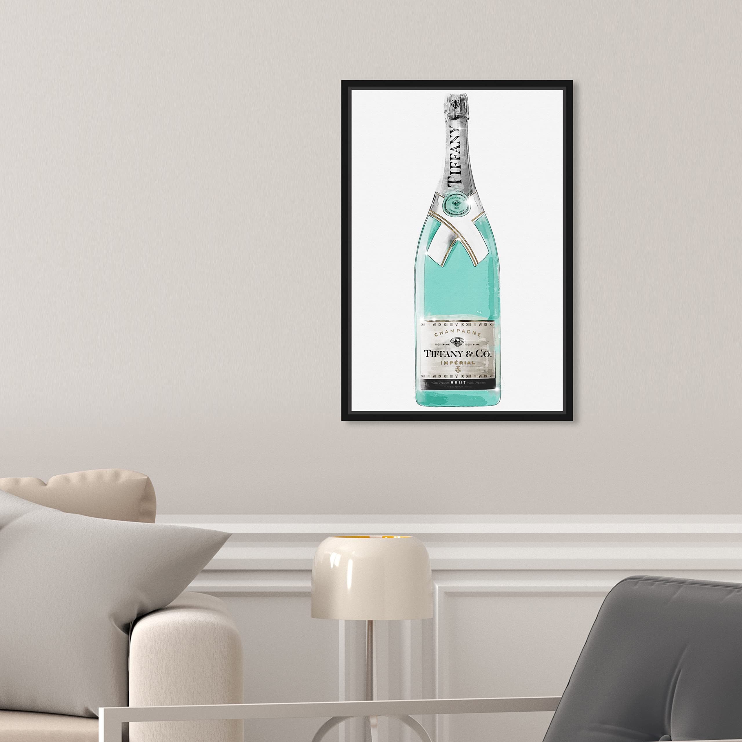 Oliver Gal Artist Co. 'Priceless Champagne' Framed Wall Art Canvas Print - 10x15 Inches, Elegant Home Decor for Living Room, Bar & Dining Room - Perfect Gift for Wine & Champagne Lovers