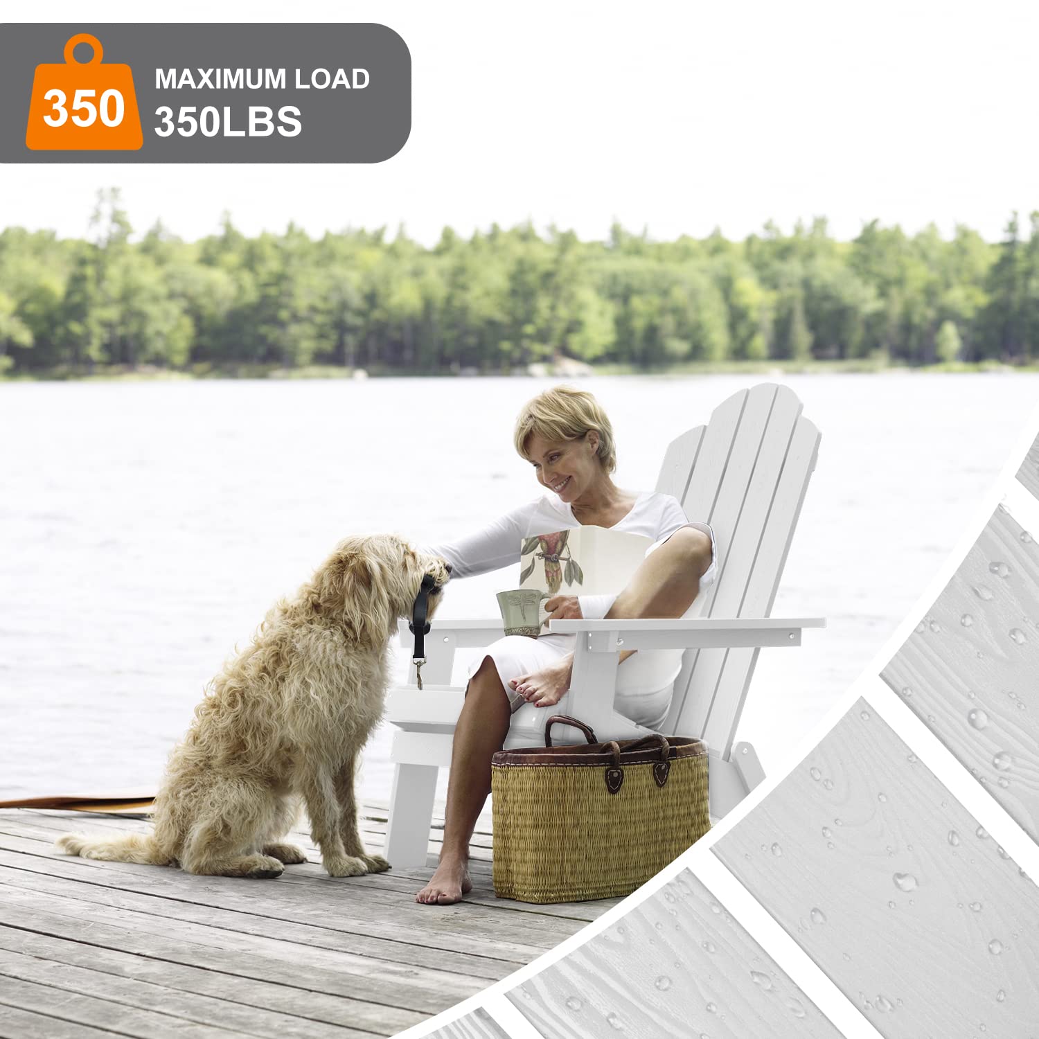 MXIMU Folding Adirondack Chair - White Plastic Outdoor Lounge Chair for Backyard, Deck, Garden, Camping & Fire Pit - Comfortable Lawn Seating for Relaxation & Outdoor Gatherings