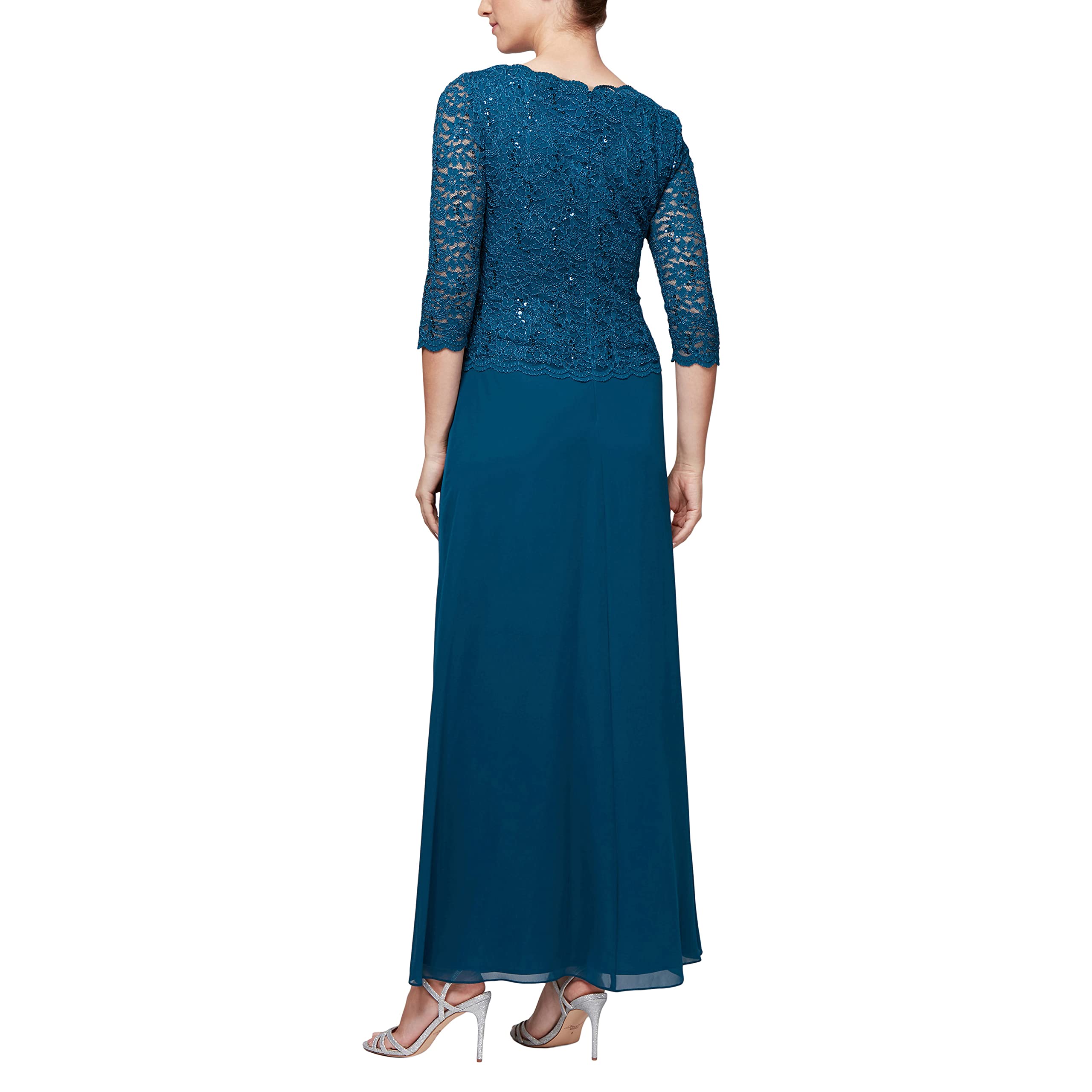 Alex Evenings Women's 3/4 Sleeve Stretch Lace Mother of The Bride Dress - Elegant One Piece Formal Gown for Weddings, Parties & Special Occasions (Petite & Regular Sizes)