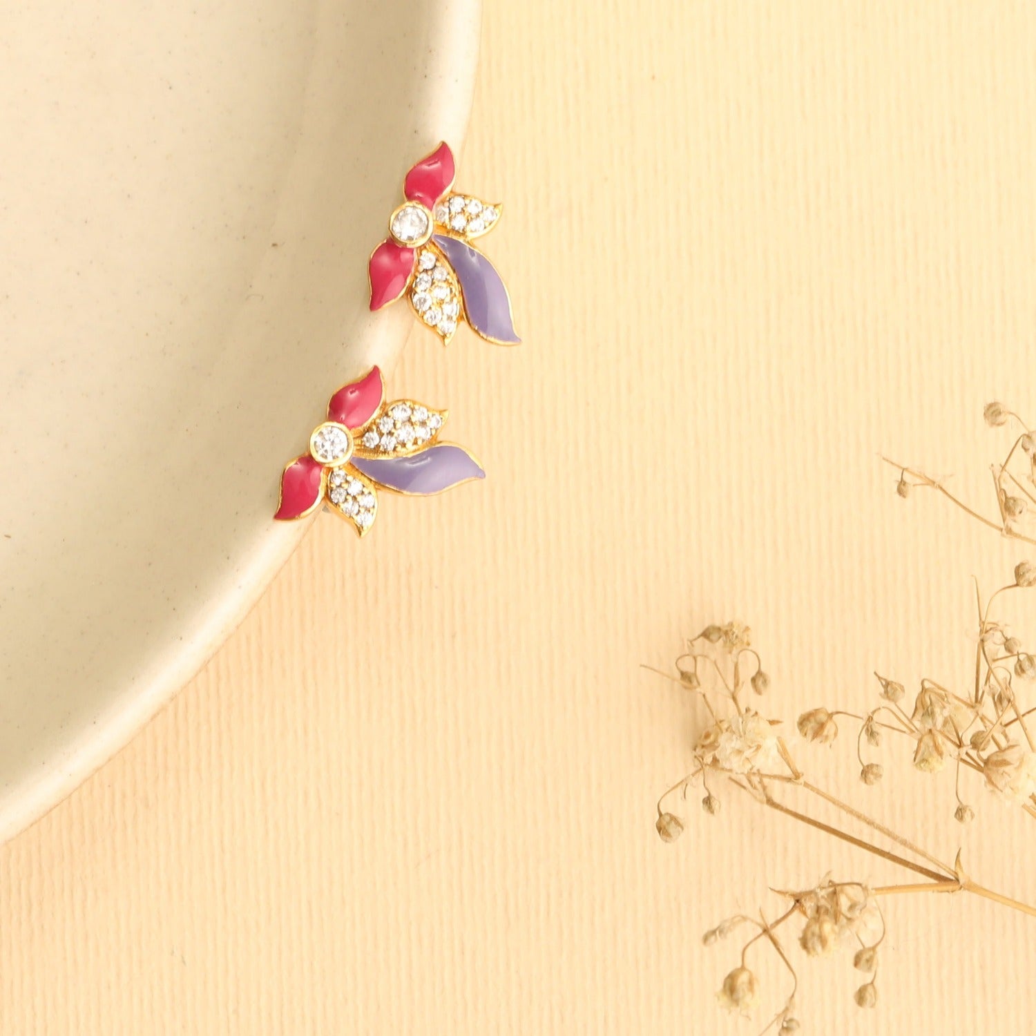 Pansy Floral CZ Flare Stud Earrings - Elegant Purple Flower Earrings for Women, Perfect for Weddings, Parties & Everyday Wear