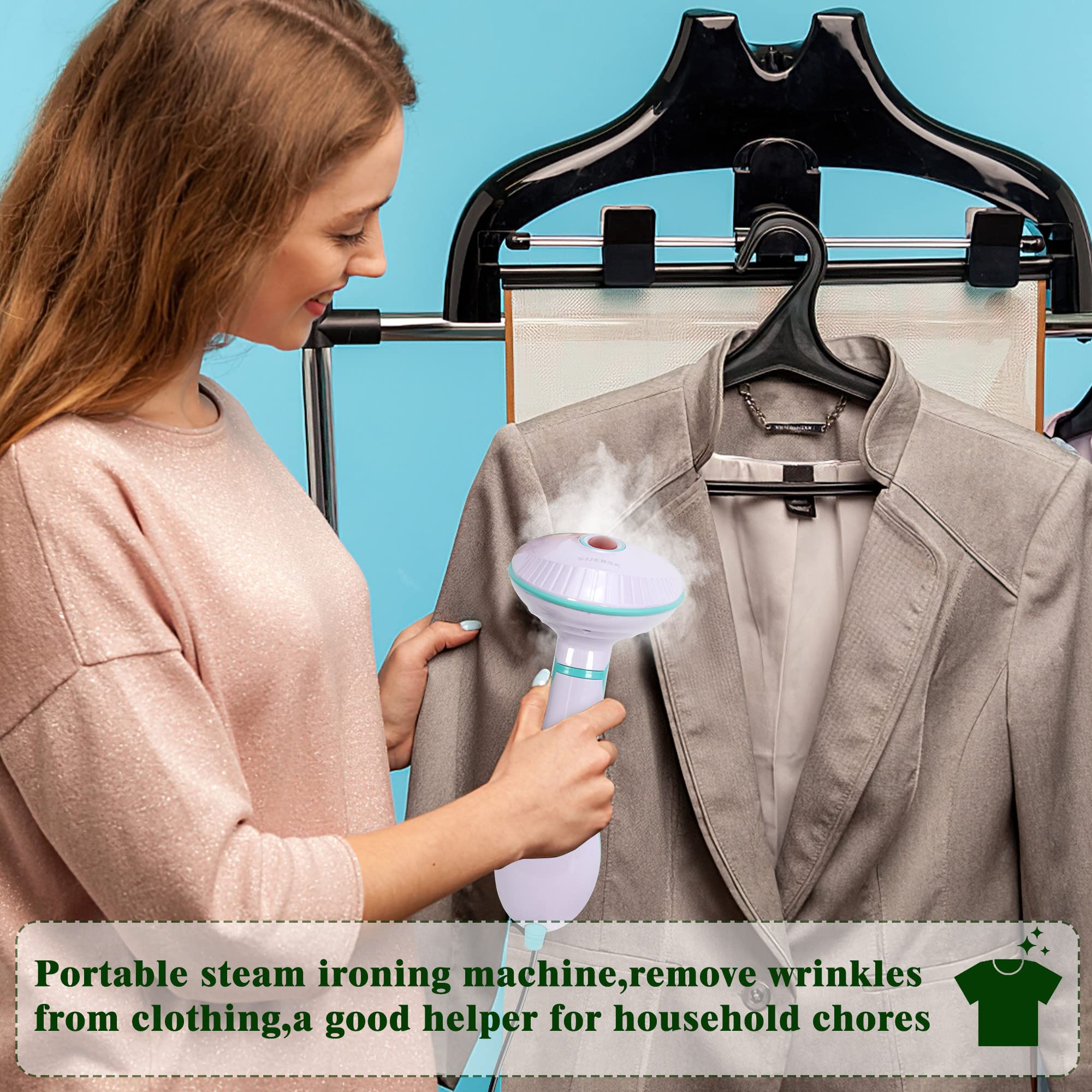 Powerful Handheld Steamer for Clothes - Portable Travel Garment Steamer with Fast 30-Second Heating | Foldable Design for Wrinkle-Free Outfits at Home & On-The-Go (Blue & White)