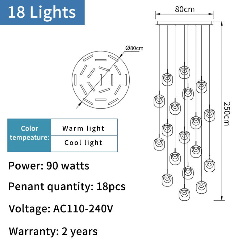 Crystal LED Pendant Chandelier - Modern Rotating Staircase Lighting Fixture for Home, Hotel, and Restaurant Decor