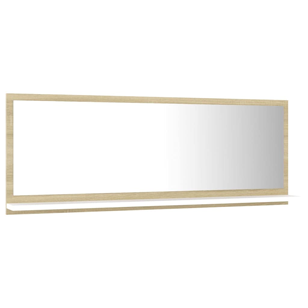 Wall Mounted Acrylic Bathroom Mirror with Open Shelves - White & Sonoma Oak (39.4