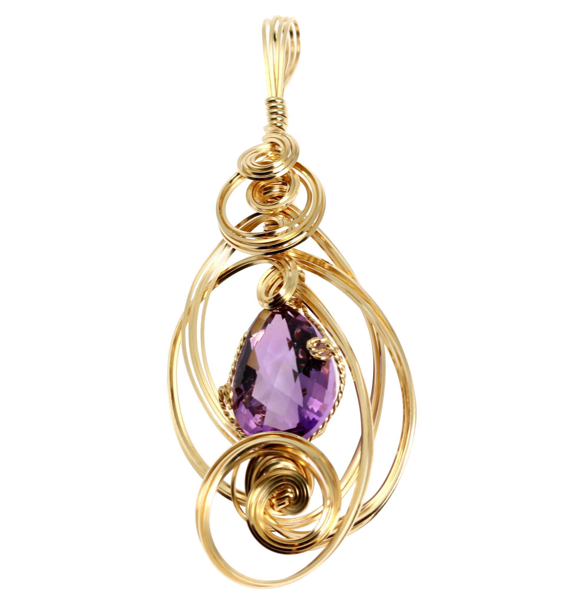 22.5 CT Natural Amethyst Gemstone 14K Gold Filled Wire Wrapped Pendant Necklace - Elegant Jewelry Gift for Women, Perfect for Weddings & Special Occasions