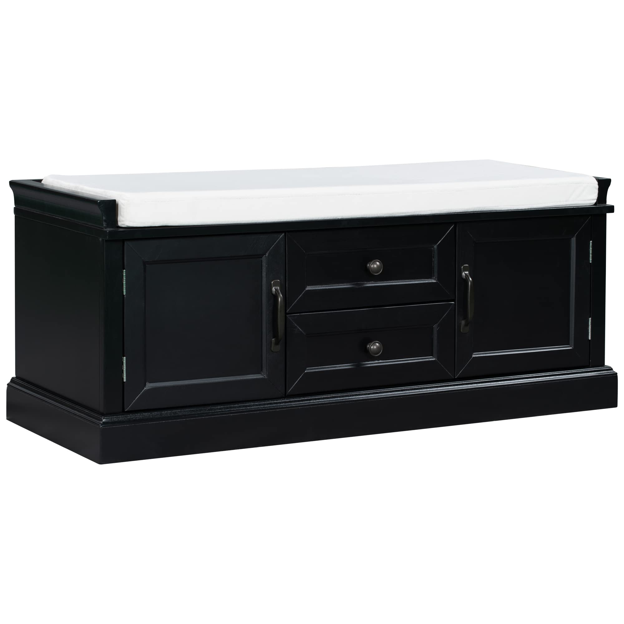 Rustic Wooden Storage Bench with 2 Cabinets & 2 Drawers - Entryway Shoe Bench with Removable Cushion | Multi-Functional Organizer for Bedroom, Hallway, Living Room & Mudroom | Perfect for Shoes, Blankets & Home Decor Storage