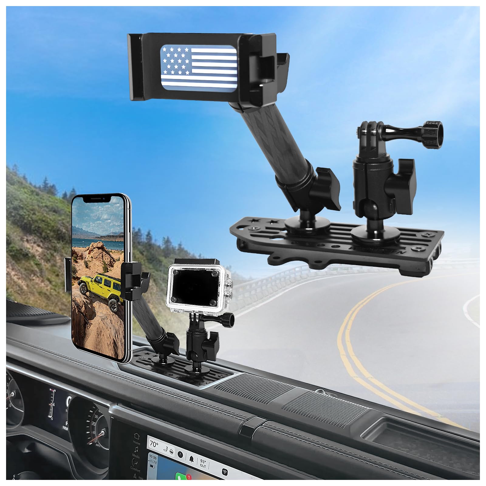 2024 Jeep Wrangler JL Metal Dash Phone Mount Holder - Universal Smartphone Clamp for iPhone & Android - Perfect for Off-Roading, Navigation & Hands-Free Driving (Driver Side)