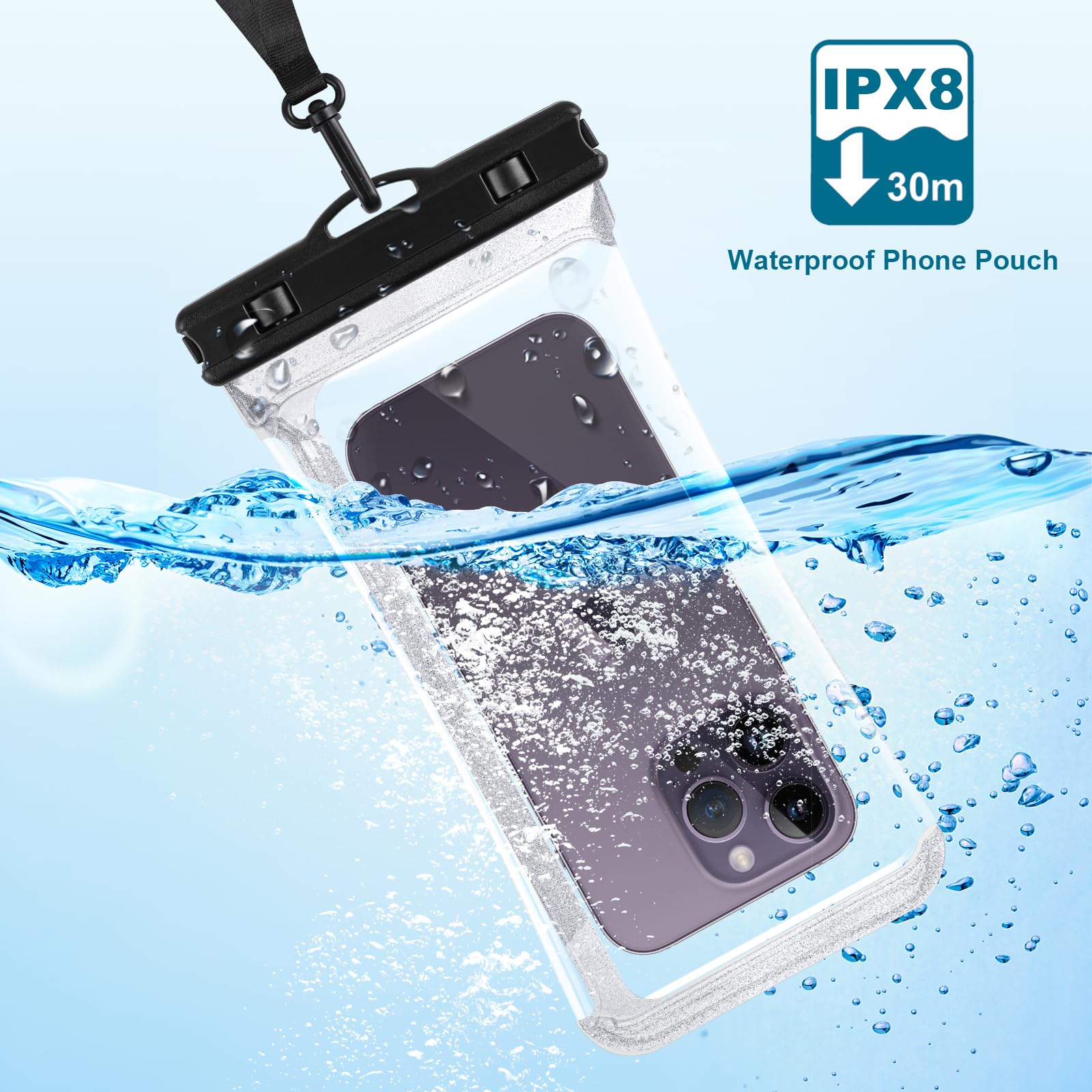 Waterproof Phone Pouch IPX8 - Universal 3D Seamless Design for iPhone 15 Pro Max/14 Pro/13 & Galaxy S24/S23 Ultra (Fits up to 6.9