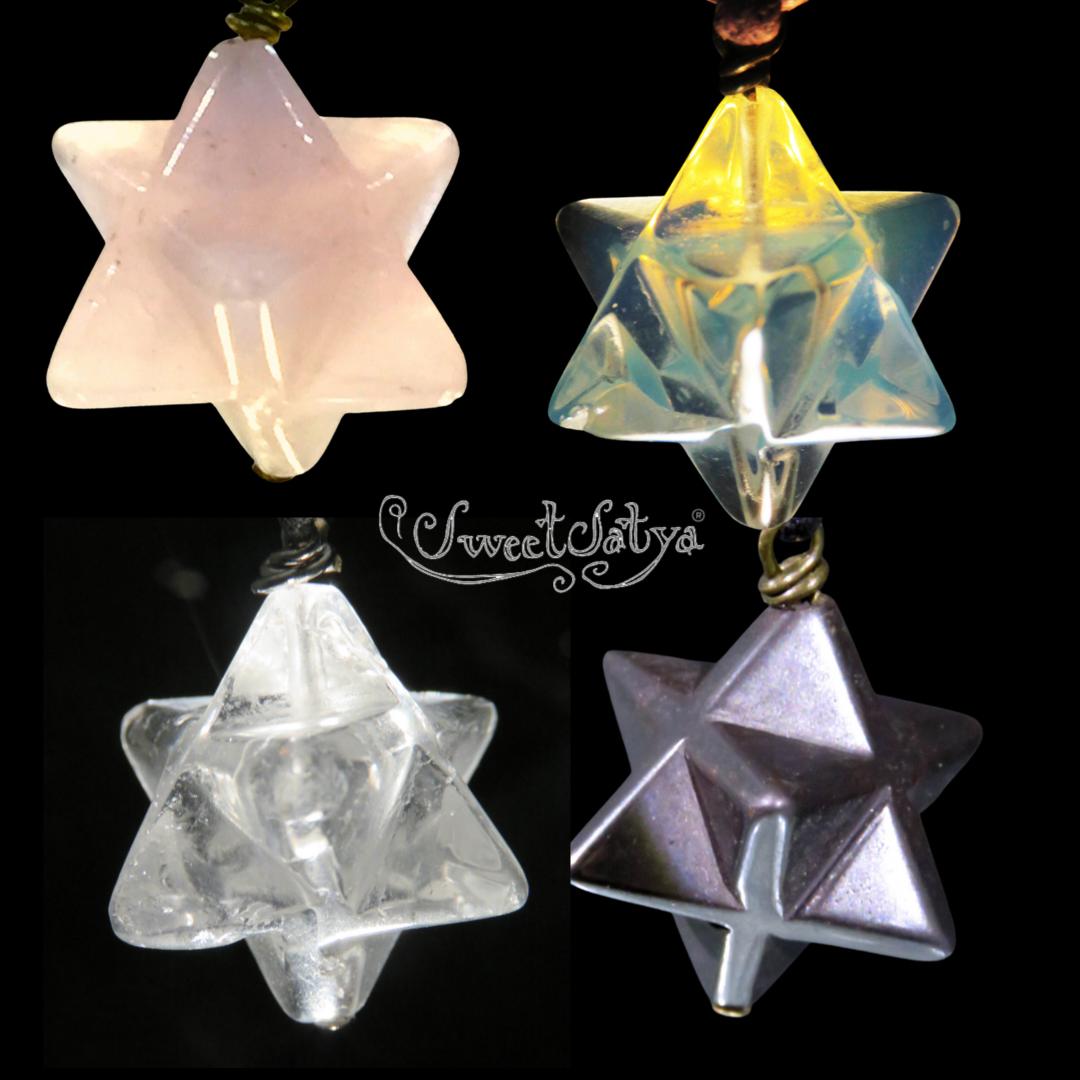 Opalite Rose Quartz Crystal Quartz Merkabah Necklace - Healing Crystal Jewelry for Meditation, Chakra Balancing & Spiritual Protection