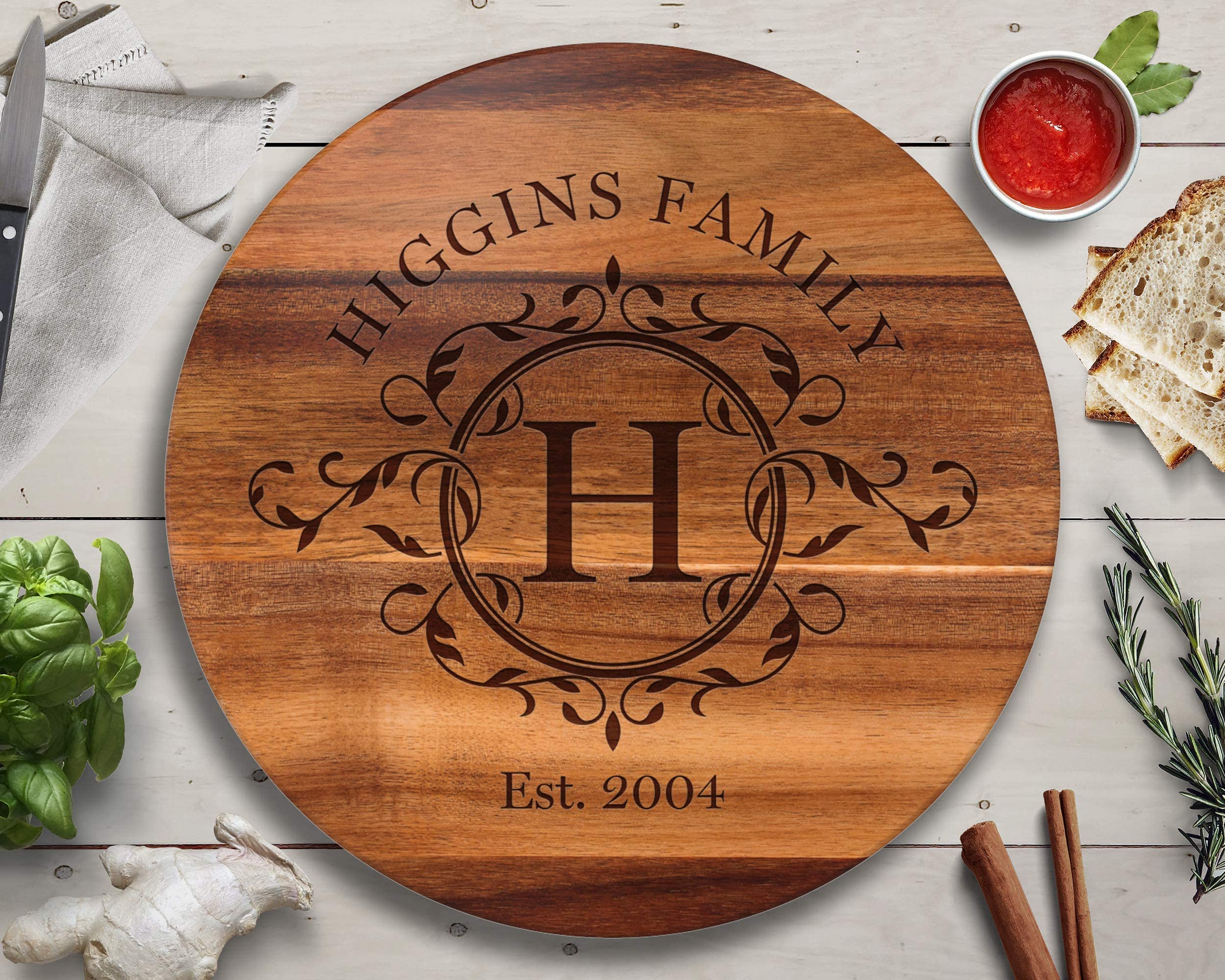 Custom Lazy Susan Turntable - Personalized Wooden Rotating Serving Tray for Dining Table, Wedding Gifts & Kitchen Organization | Perfect for Entertaining, Spice Storage & Cutting Board Use