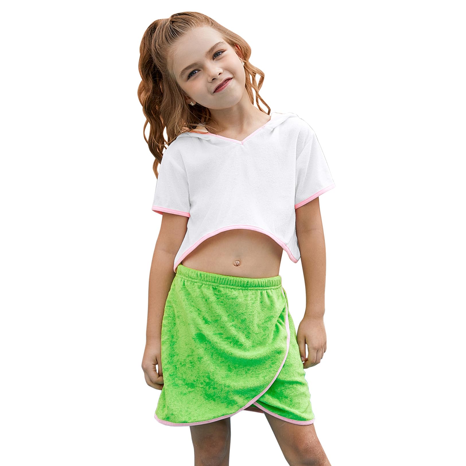 **Perfashion Girls' Terry Swim Cover Up - Hooded Zip-Up Beachwear for Kids | Perfect for Poolside, Beach & Summer Outings**