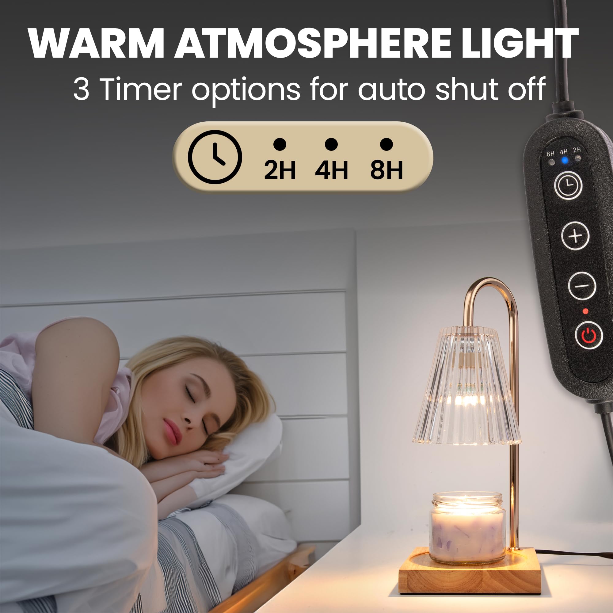 Elegant Candle Warmer Lamp with Timer & Dimmer - 4 Bulbs + Scented Candle Included | Aromatherapy Home Decor for Bedroom, Living Room | Perfect Housewarming & Mother's Day Gift for Jar Candle Lovers