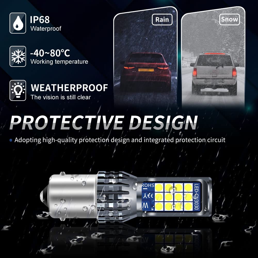Teguangmei 1156 LED Brake Light Bulb - Super Bright 24-SMD White BA15S 7506 1141 1003 P21W LED Bulbs for Cars & Trucks - Replacement for Tail Brake Stop Backup Reverse Lamps (Pack of 2) - Perfect for Night Driving & Enhanced Vehicle Safety