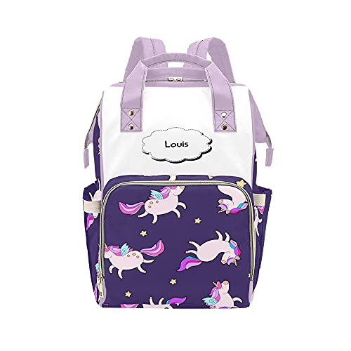 **Unicorn Purple Diaper Backpack for Baby - Large Waterproof Nappy Bag with Name Tag, Tote & Daypack for Men & Women - Perfect for Travel, Daycare & Outings**