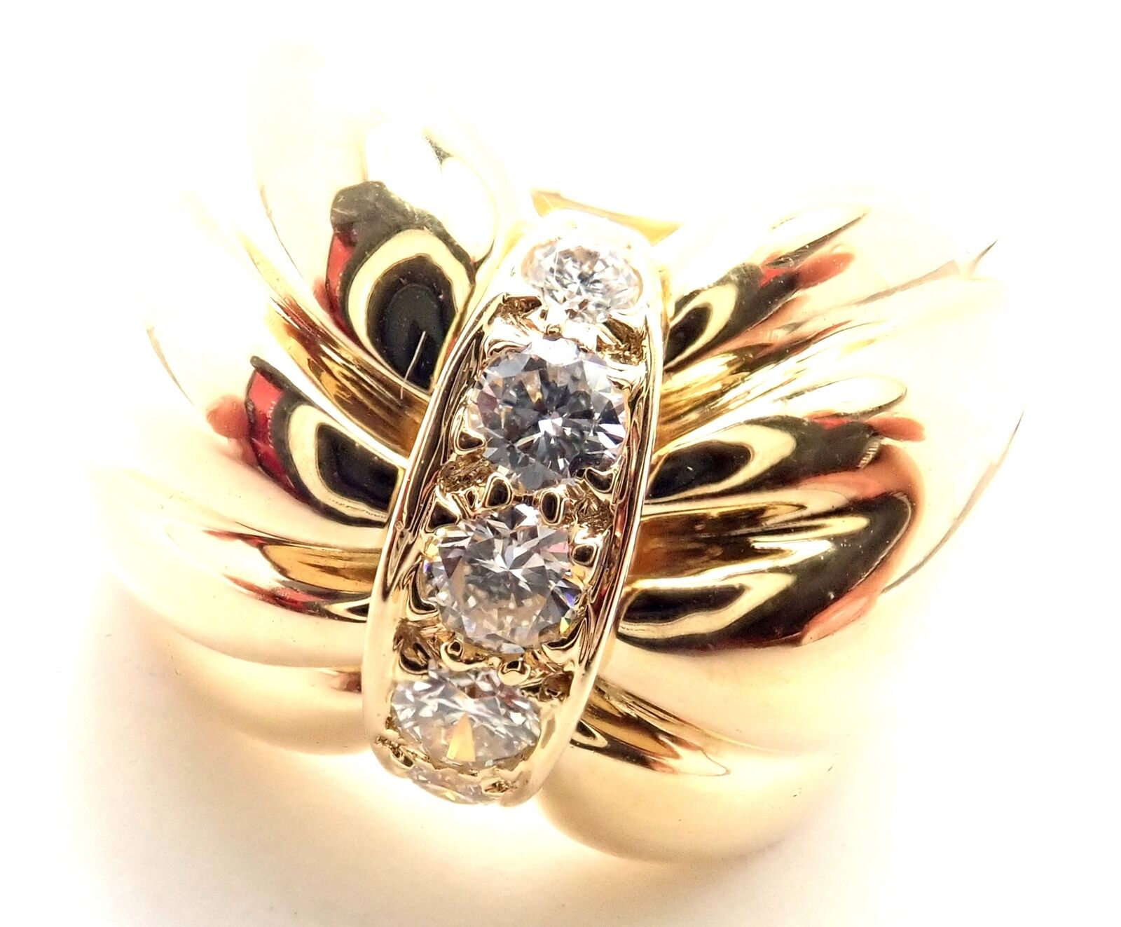 Authentic Van Cleef & Arpels 18k Yellow Gold Diamond Bow Ring - Luxury Jewelry for Women, Perfect for Weddings, Anniversaries & Special Occasions