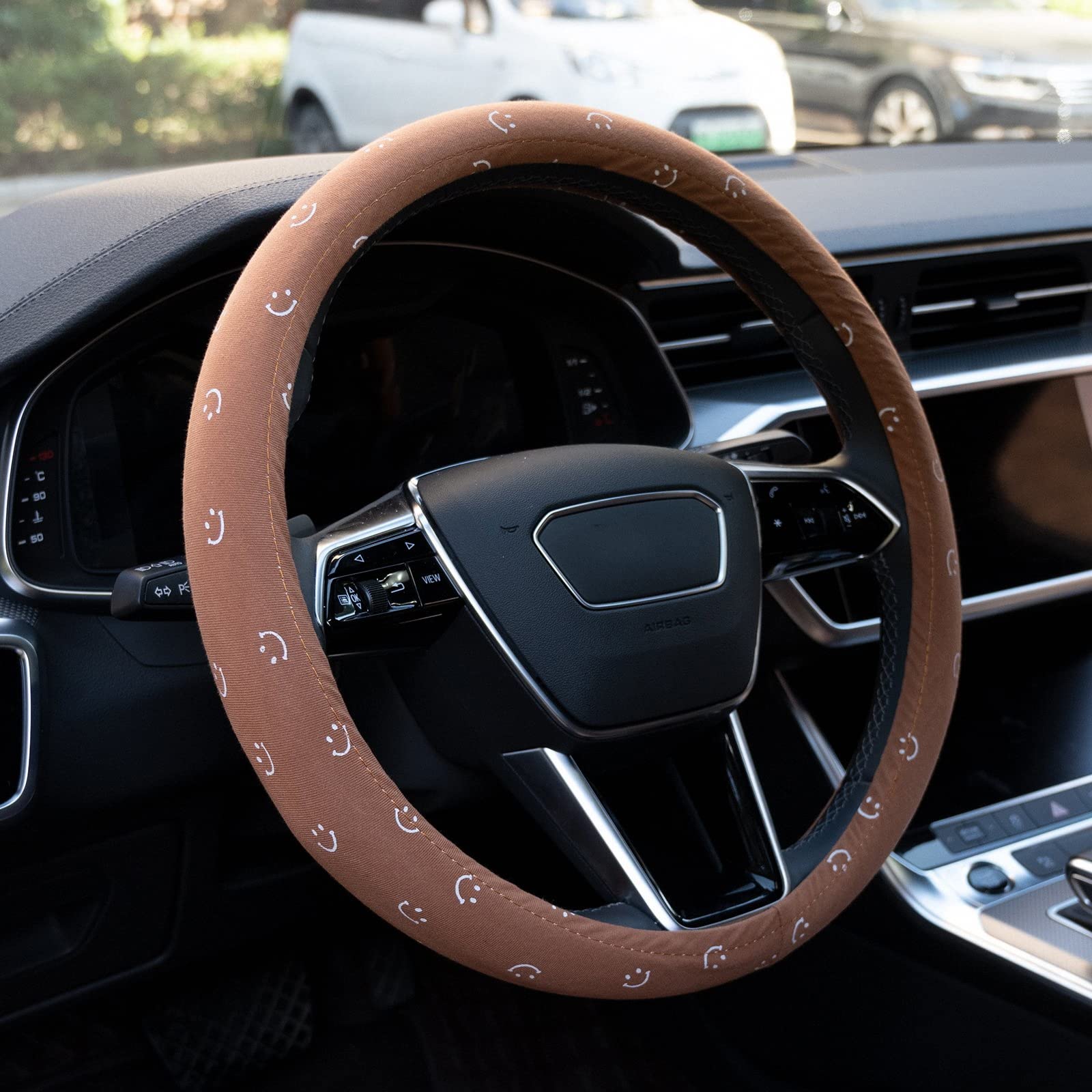 Soft Breathable Anti-Slip Steering Wheel Cover - Universal 15 Inch Brown Car Accessory for Women | Cute & Girly Vehicle Interior Decor | Perfect for Daily Commute & Road Trips