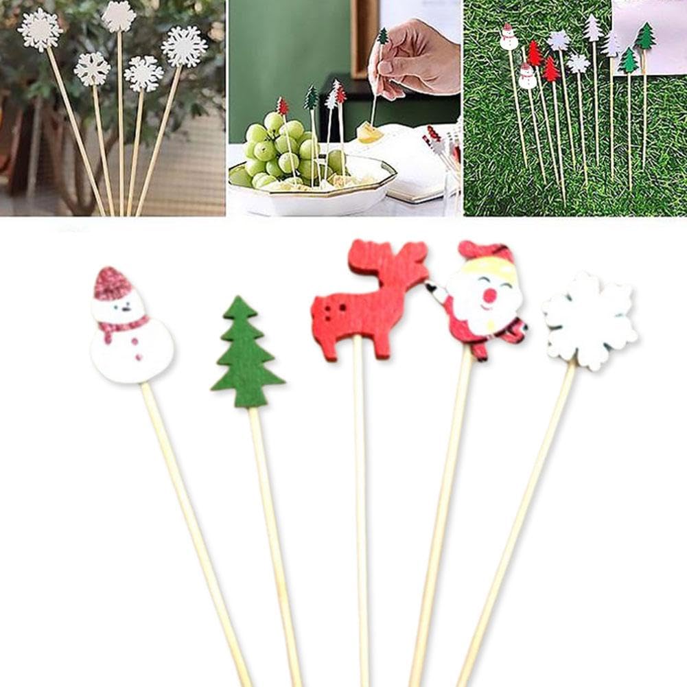 100PCS Christmas Cocktail Picks - Snowflake & Snowman Bamboo Appetizer Toothpicks for Holiday Drinks, Snacks & Fruit | Perfect for Christmas Parties, Charcuterie Boards & Festive Food Decorations