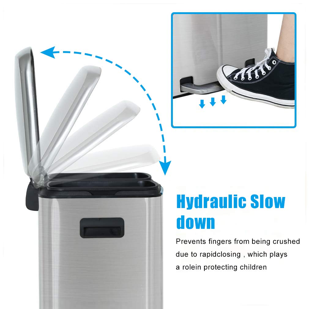 Stainless Steel Step Trash Can with Lid - 10 Gallon (40L) High Capacity Kitchen Garbage Bin for Home, Office, Bathroom & Bedroom - Fingerprint-Proof & Odor Control - Perfect for Waste Disposal in Any Room