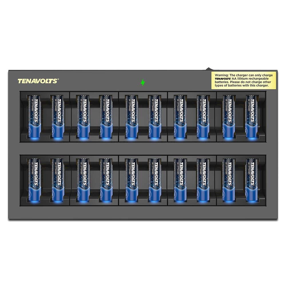 TENAVOLTS 1.5V AA Lithium Rechargeable Batteries - 20 Pack with Fast Wall Charger | 1.8H Quick Charge, 2775mWh High Capacity, Constant 1.5V Output | Perfect for Digital Cameras, Game Controllers, Flashlights & Smart Home Devices