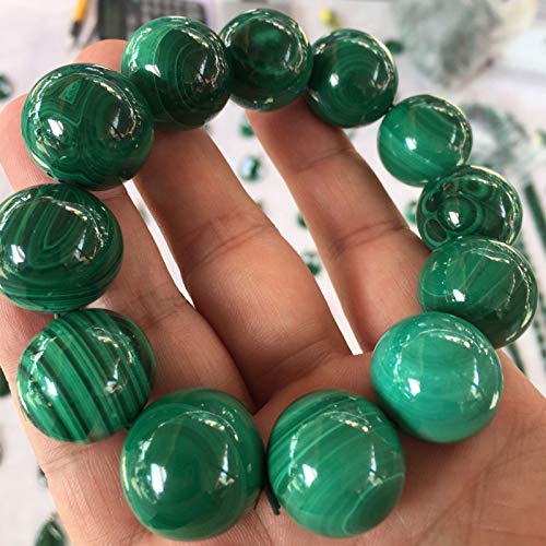 Natural Malachite Round Beads Bracelet for Men - Handmade Stone Jewelry with Adjustable String, 20mm Green Gemstone Bangle (Gold/Silver) - Perfect for Gifts, Meditation & Boho Fashion Accessories