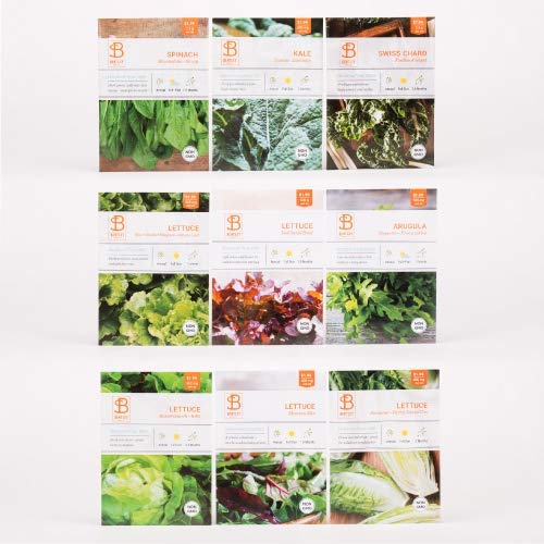 Organic Non-GMO Heirloom Salad Greens Seed Starter Kit with Natural Wood Row Markers - Grow Over 100 Sq Ft of Fresh Greens for Home Gardening & Healthy Salads