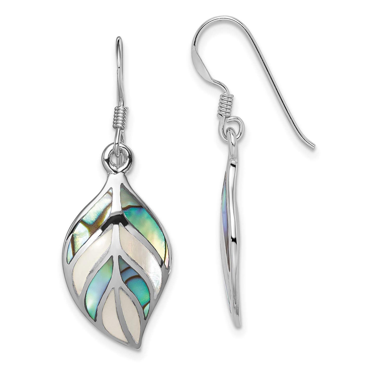 Sterling Silver Leaf Mother of Pearl Abalone Dangle Earrings 36x13mm - Elegant Handmade Jewelry for Women, Perfect Gift for Birthday, Anniversary & Special Occasions
