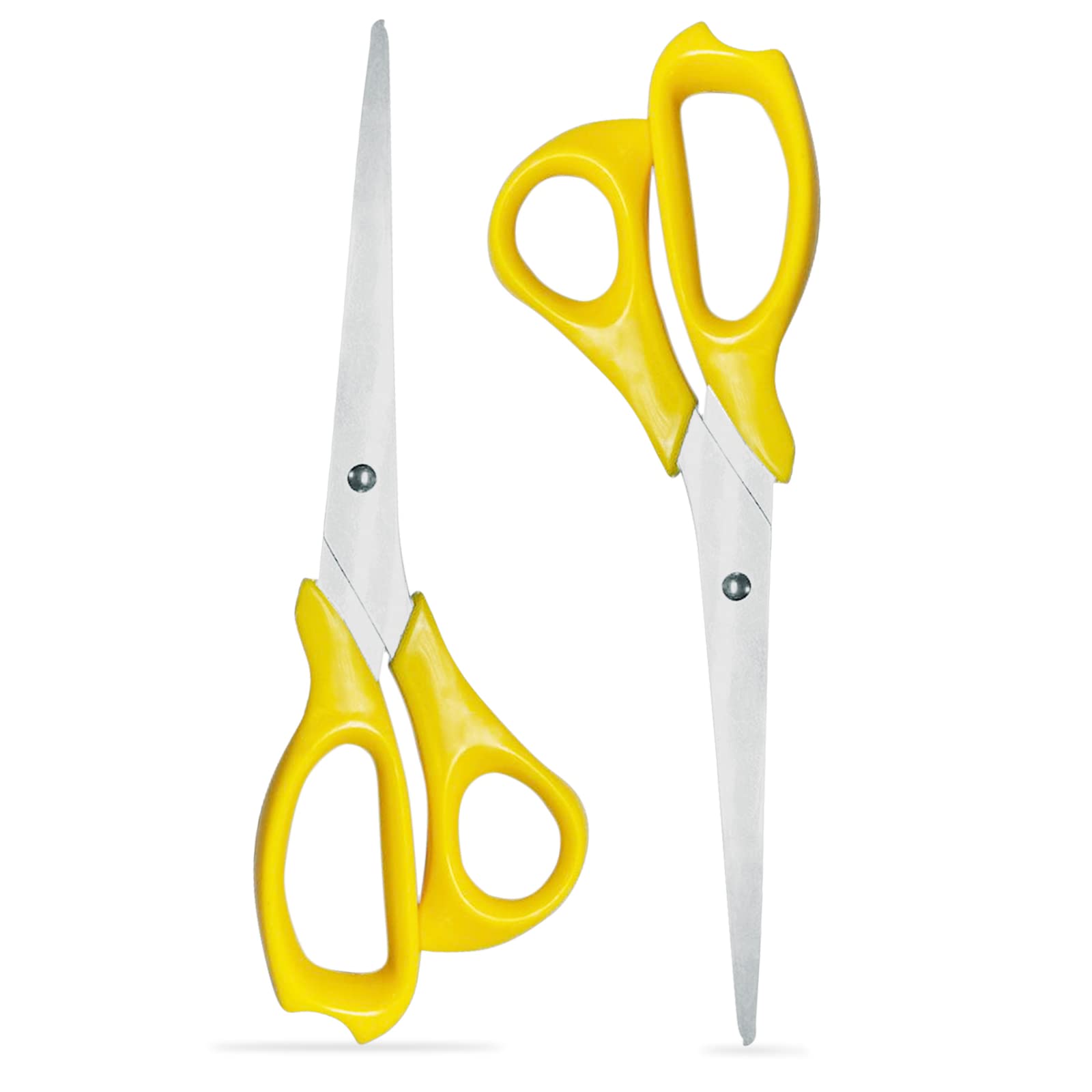 7-Inch Heavy Duty Stainless Steel Scissors 2-Pack - All Purpose Office, Teacher & Craft Scissors for Fabric, Paper & School Supplies (Yellow) - Perfect for Classroom, Office & DIY Projects