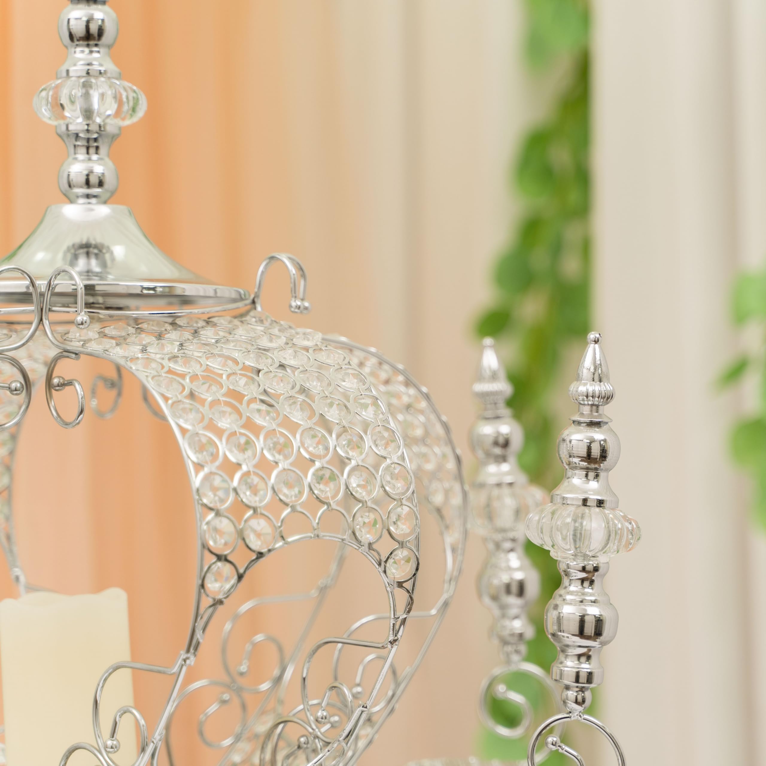 Elegant Silver Crystal Iron Wire Pumpkin Carriage Candle Holder - 23.5