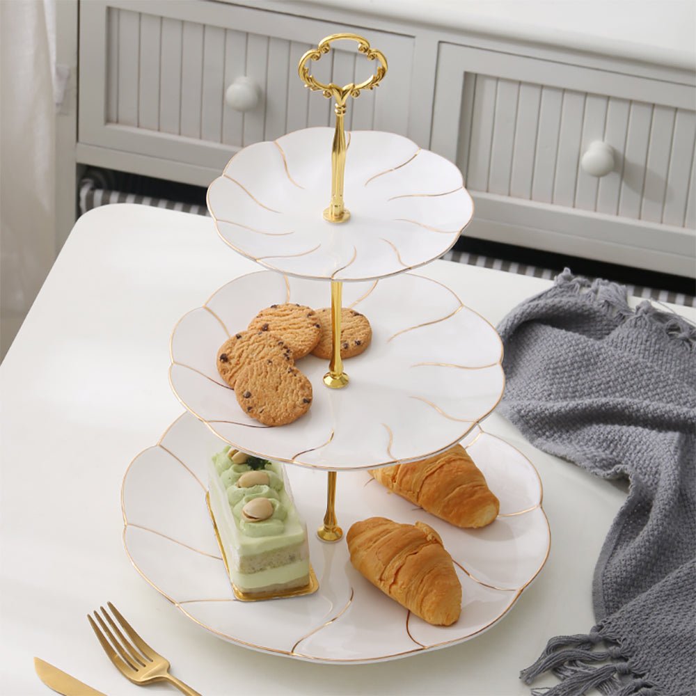 3-Tier Elegant Freesia Serving Stand - Perfect for Desserts, Appetizers & Party Snacks - Ideal for Tea Parties, Bridal Showers & Home Decor