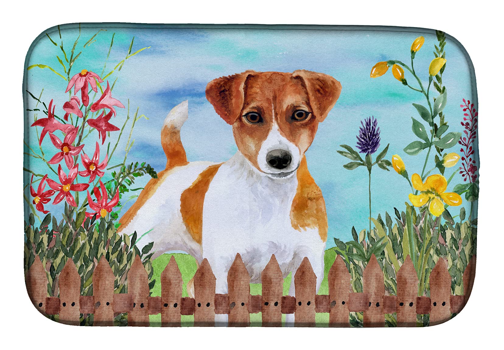 Jack Russell Terrier Dish Drying Mat - Absorbent Kitchen Counter Pad for Spring Decor, 14x21