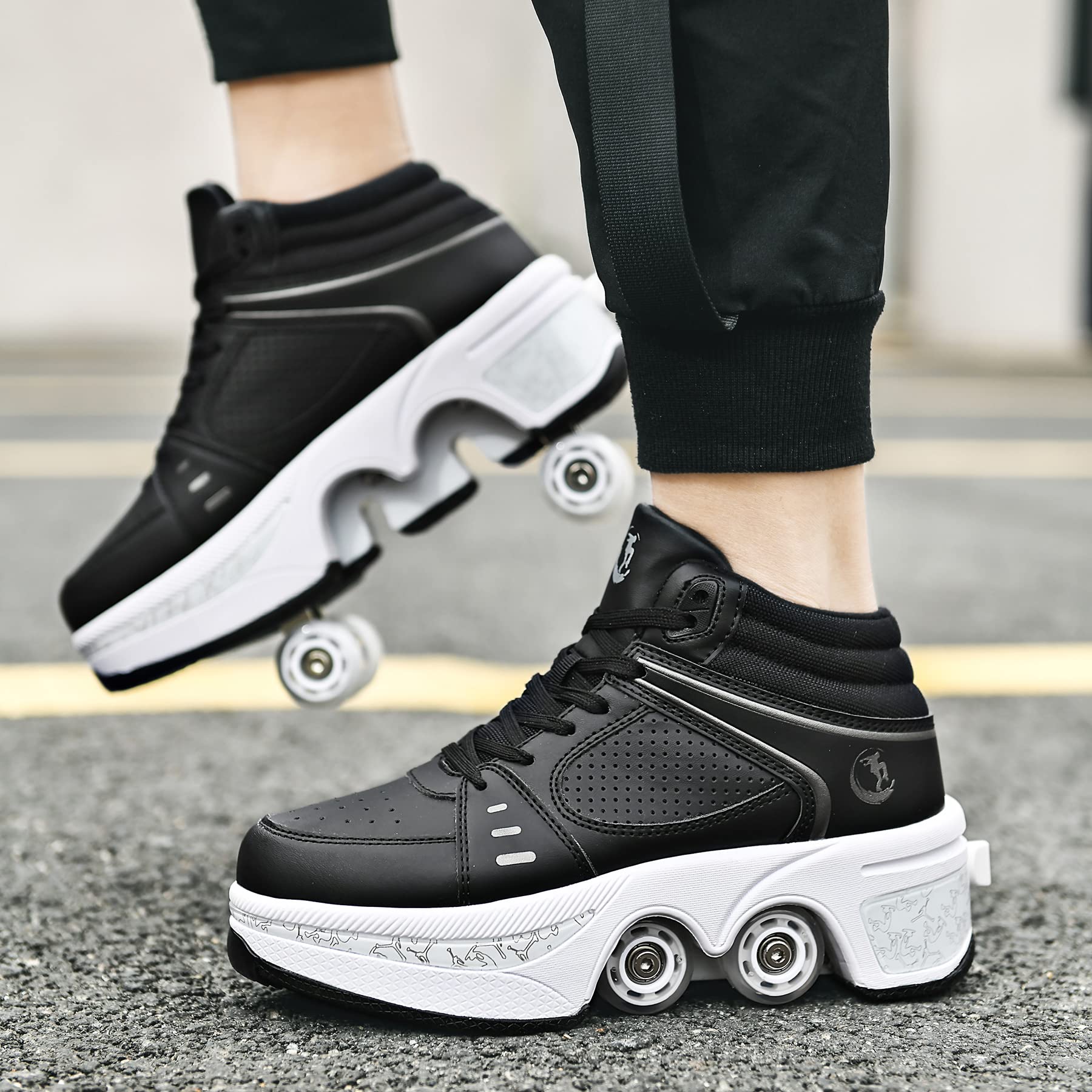**Women's & Kids' Convertible Roller Skate Shoes - 4-Wheel Outdoor Skating Sneakers for Girls & Boys - Perfect for Park, Rink & Street Skating**