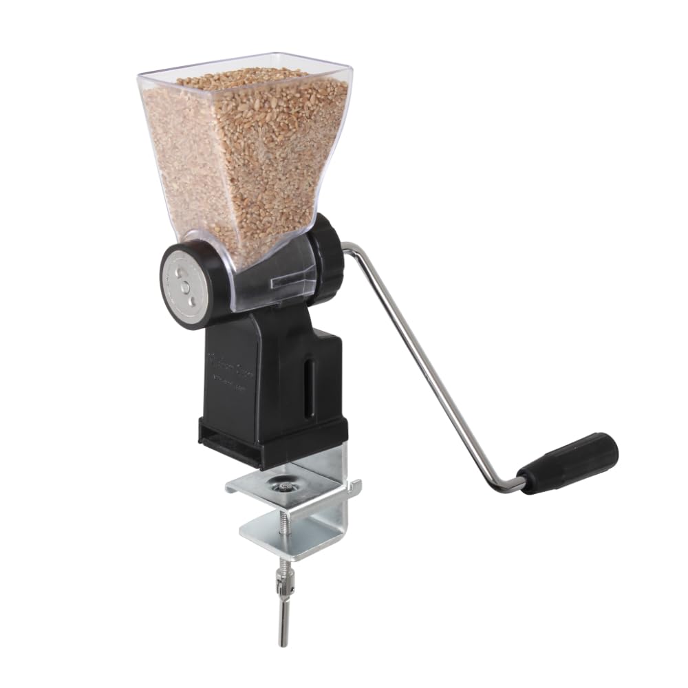 Premium Hand Crank Grain Mill - Stainless Steel Wheat Flour Grinder with Metal Burrs for Home Baking, Bread Making & Healthy Cooking | Perfect for Fresh Flour, Pancakes & Artisan Recipes