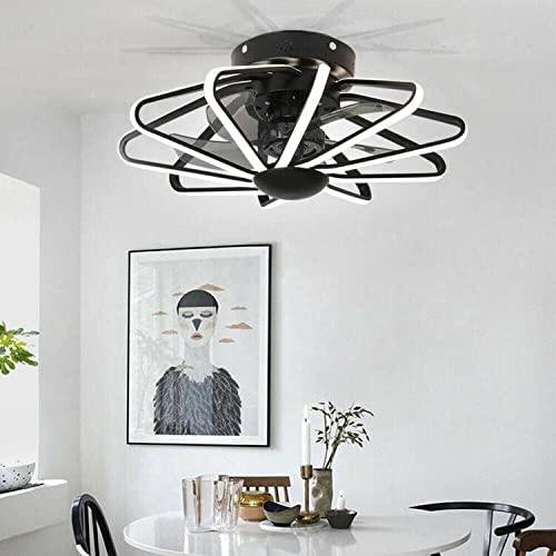 23 Inch Invisible Flush Mount Ceiling Fan with LED Light and Remote Control - 114W Warm White Lighting, 3 Speed Settings, Enclosed Blade Design for Bedroom, Living Room, and Office (Black)