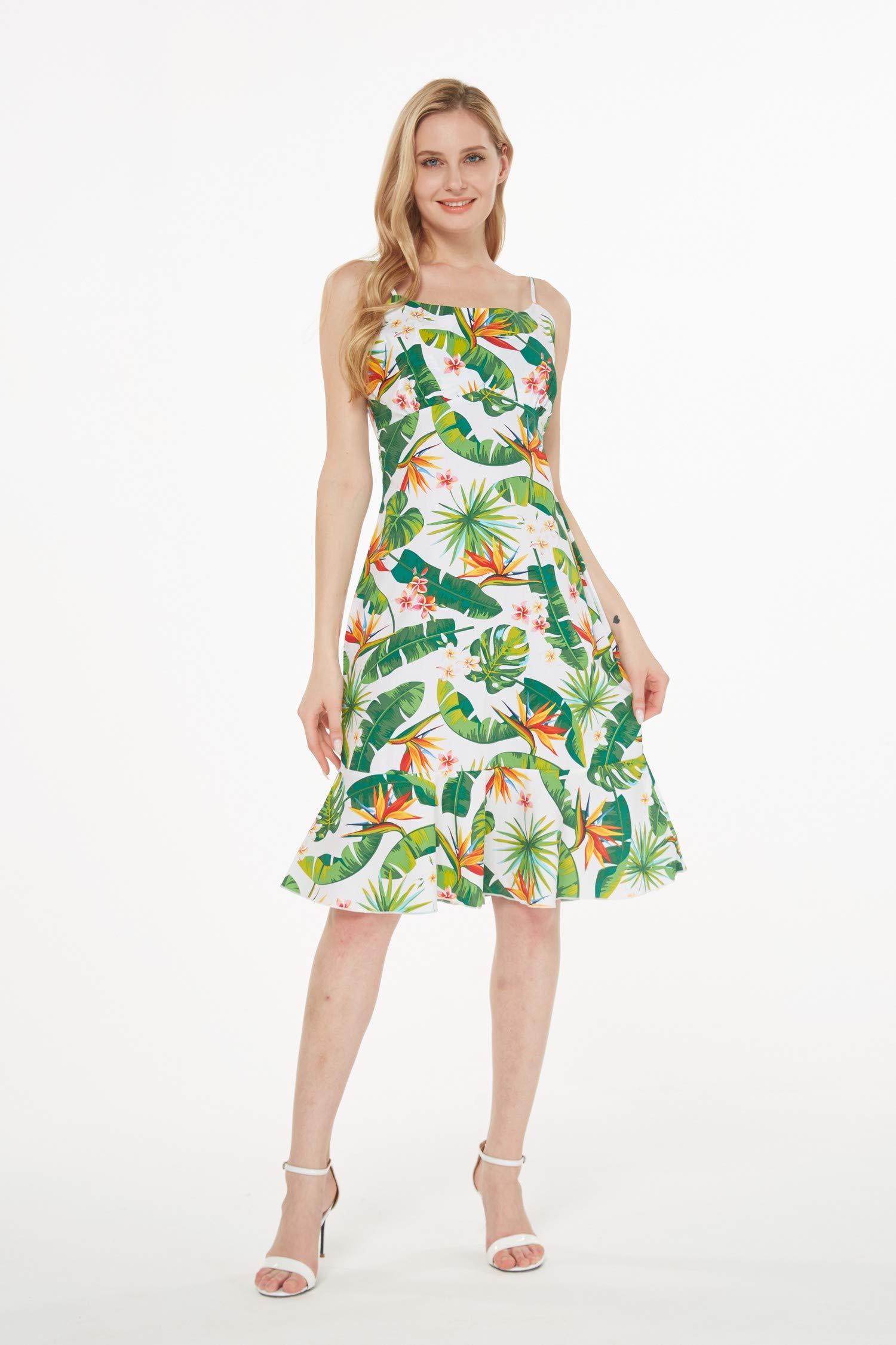 Women's Hawaiian Mermaid Ruffle Dress - Flamingo Print Tropical Vacation Outfit for Beach Party, Luau, and Summer Getaways