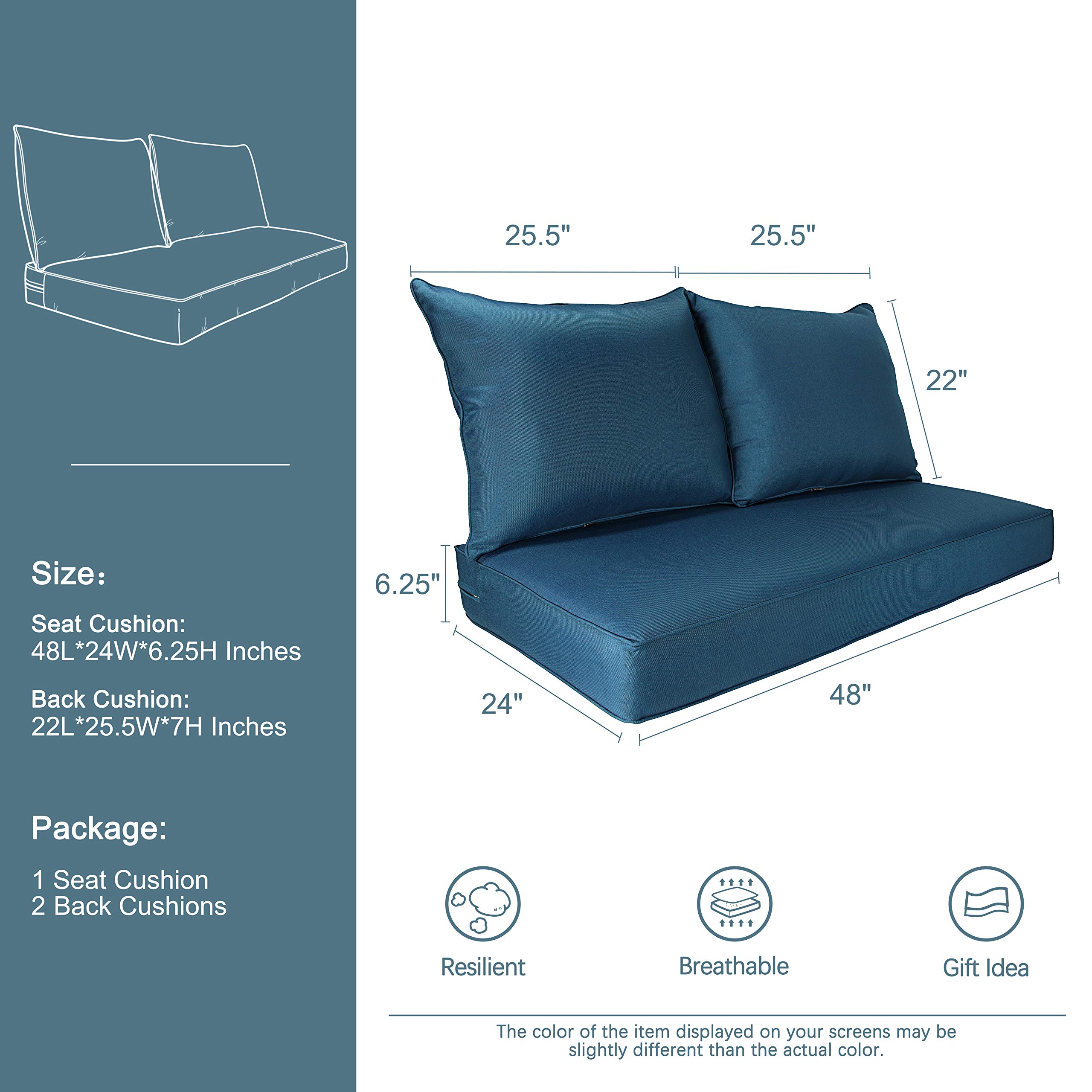 BOSSIMA Patio Furniture Cushions - Comfortable Deep Seat Glider Loveseat Cushions for Indoor & Outdoor Use - Deep Green - Perfect for Porch, Deck, Garden & Poolside Relaxation