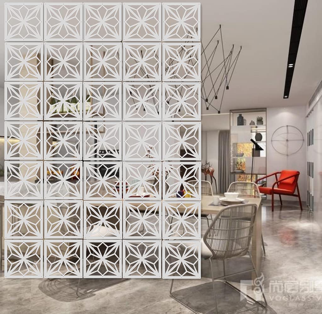 12-Piece White Hanging Room Divider - Wood-Plastic DIY Panel Screens for Partition Walls & Room Decoration (11.4x11.4 Inch) - Perfect for Home Office, Studio, Bedroom Privacy & Interior Design