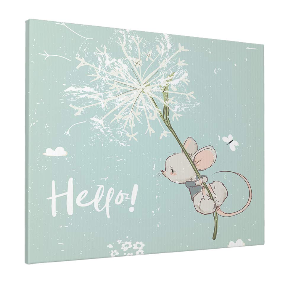 Swono Mouse Canvas Painting - Cute Birthday Mouse Flying with Flowers Wall Art Print, 12