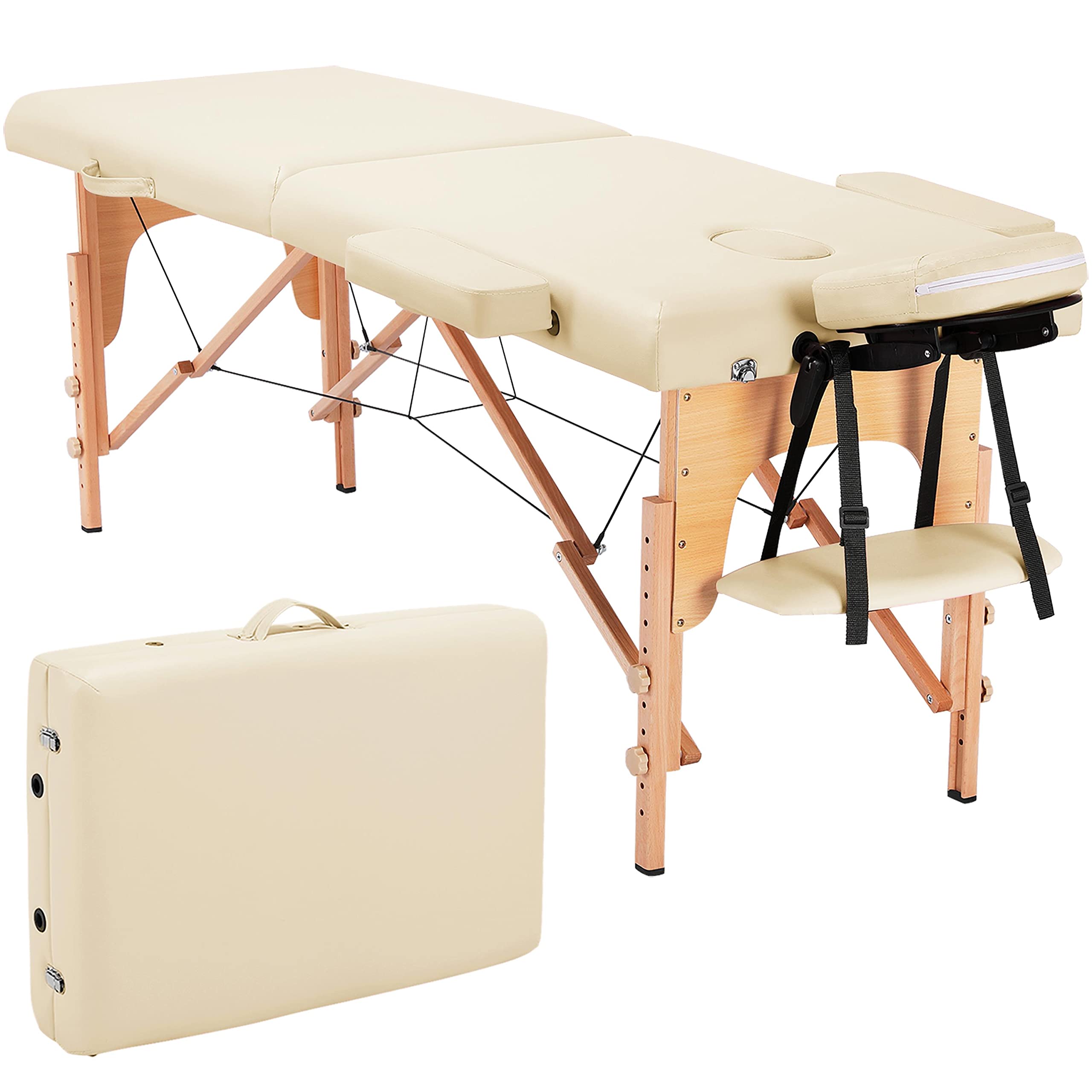 Yaheetech Professional Portable Folding Massage Table - 84 Inch Adjustable Height Wooden Spa Bed with Face Cradle - Ideal for Salon, Tattoo Studio & Home Massage Therapy