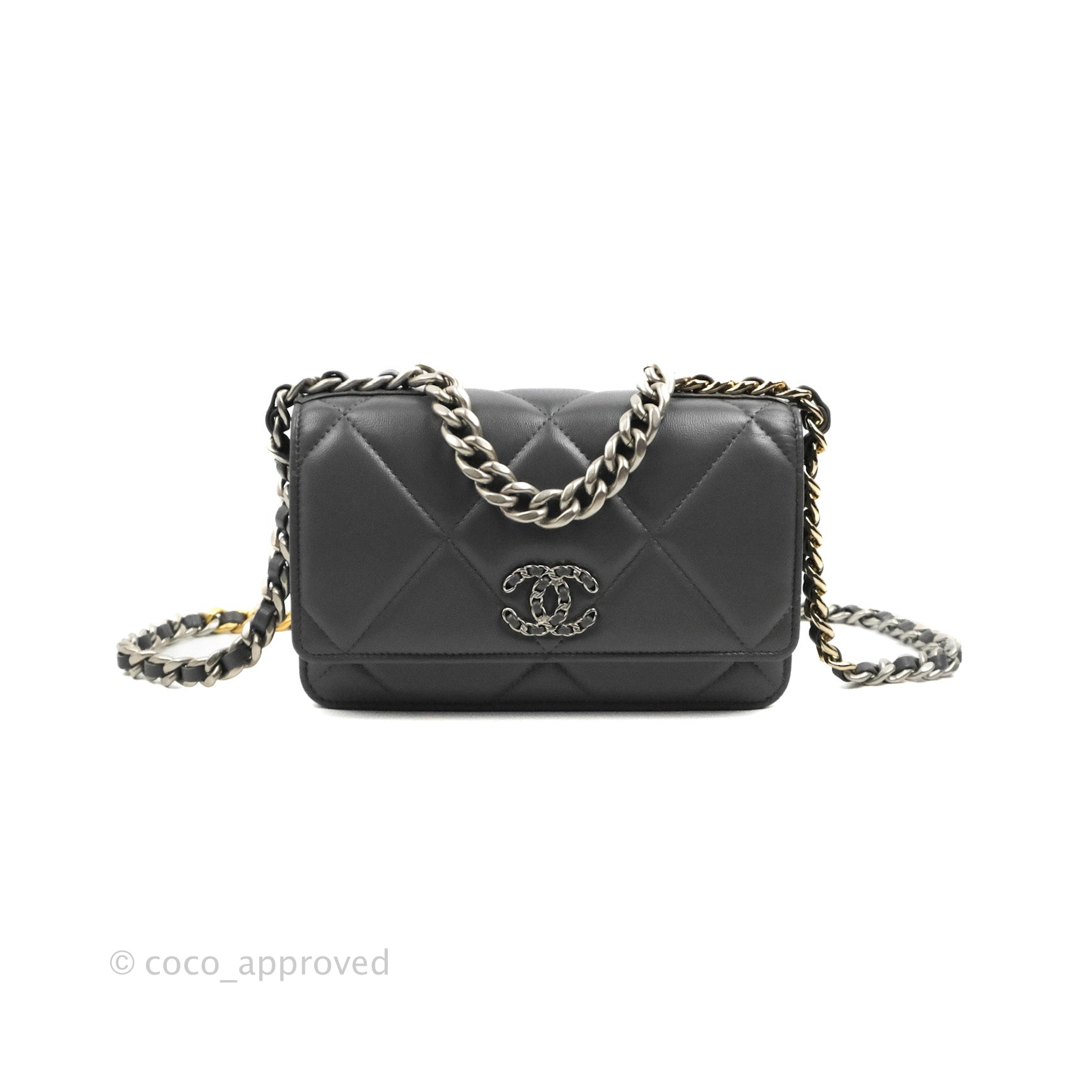 Chanel 19 Wallet on Chain WOC Dark Grey Lambskin Mixed Hardware - Luxury Crossbody Bag for Women, Perfect for Evening Events & Daily Use
