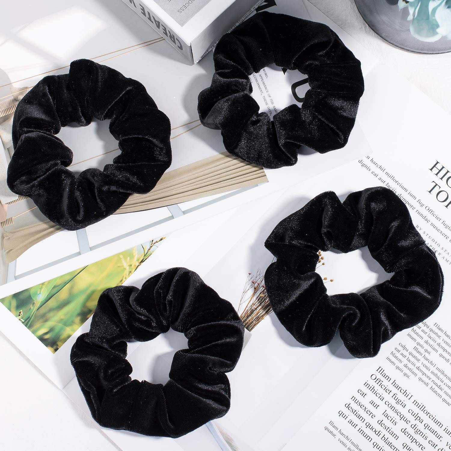 Fameza 12-Pack Velvet Hair Scrunchies - Soft Elastic Hair Ties for Women & Girls (Black) | Perfect for Workouts, Office, School & Everyday Use