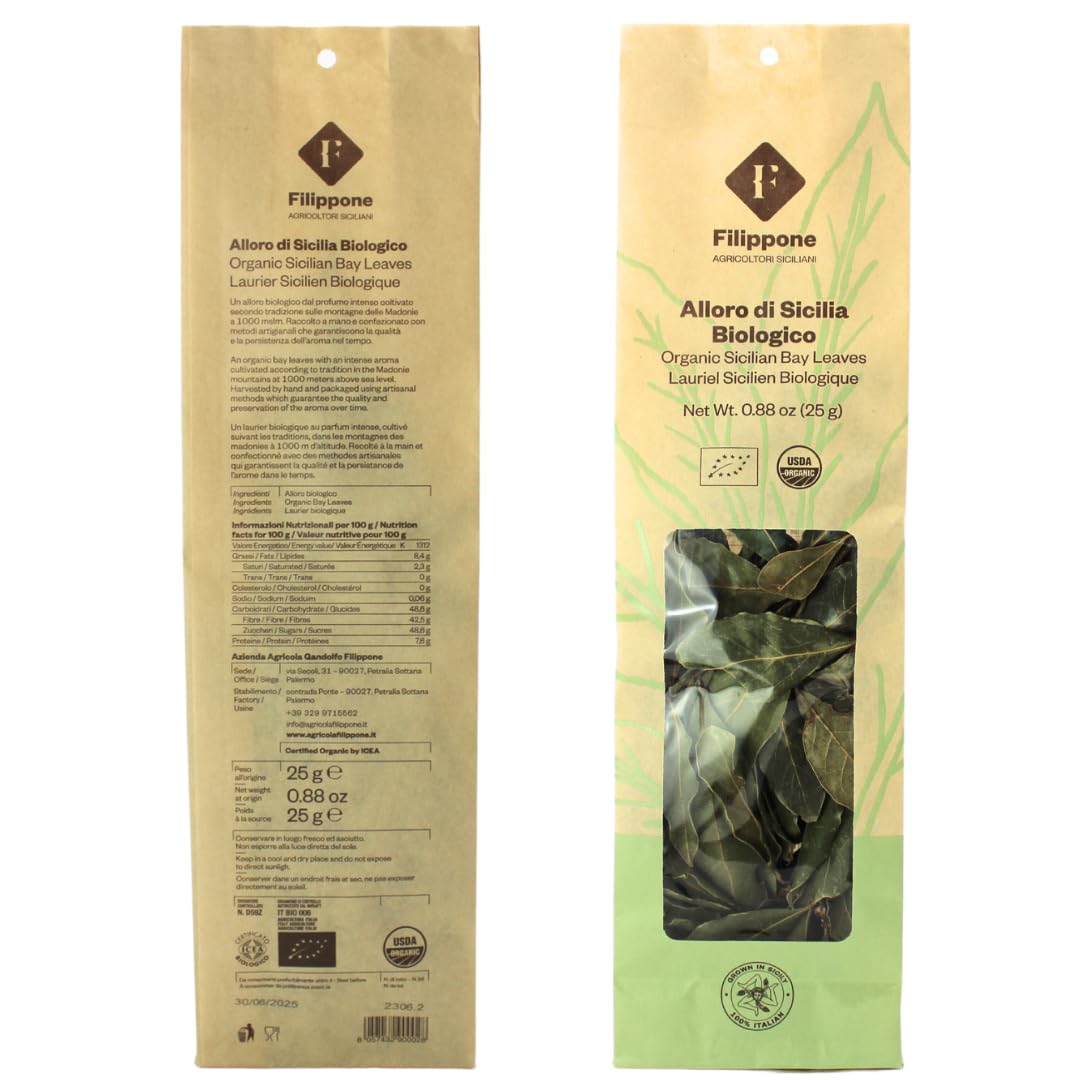Organic Bay Leaves on Stem - Sicilian USDA Certified (25g/0.88oz) | Premium Culinary Herb for Soups, Stews & Mediterranean Cooking