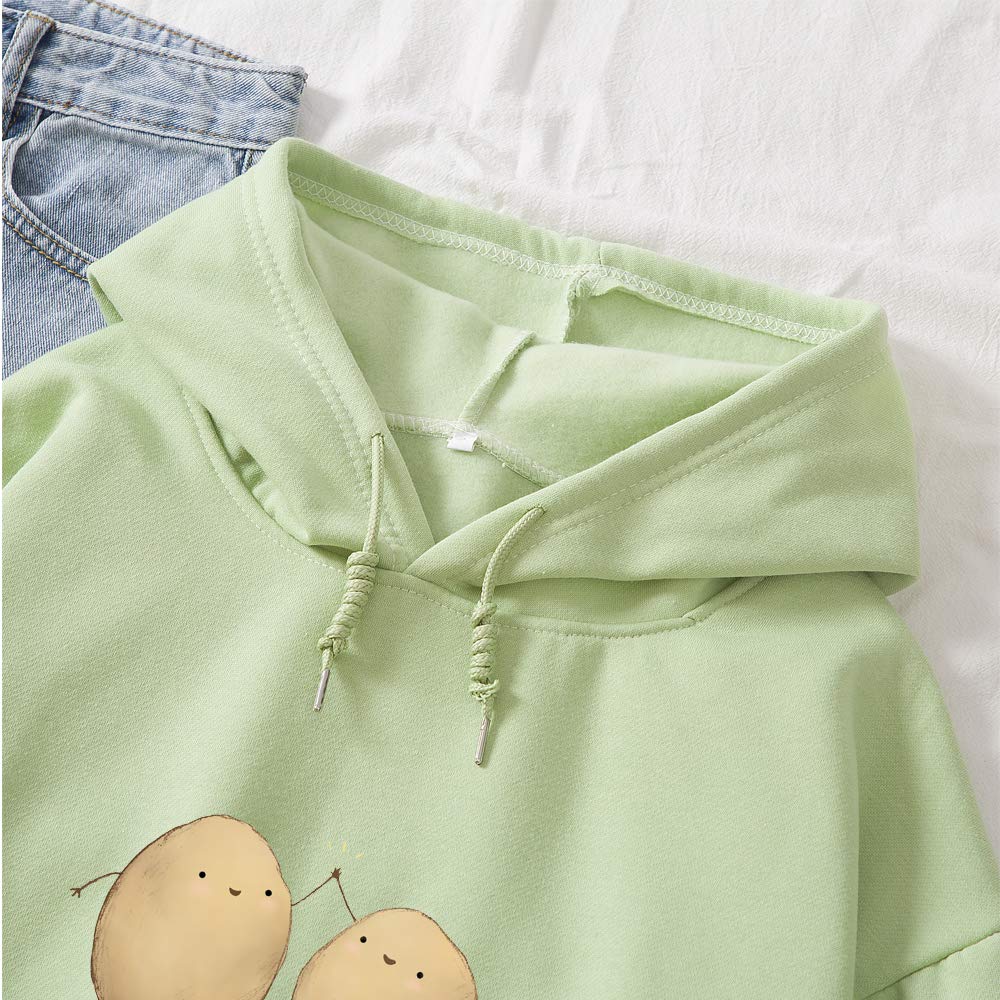 KEEVICI Women's Cute Potato Print Hooded Sweatshirt - Soft Cotton Pullover Hoodie for Casual Wear | Perfect for Fall Outfits, College Campus Style & Cozy Loungewear
