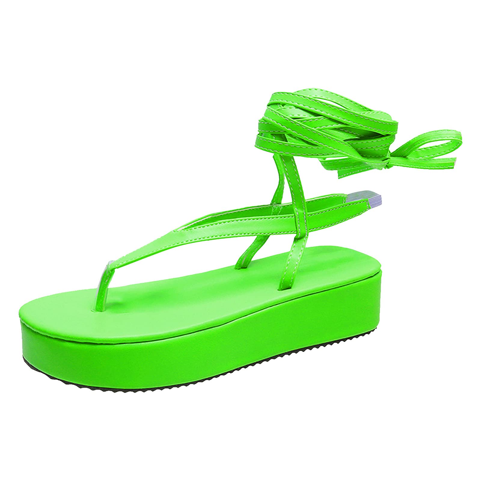 Women's Memory Foam Flip Flops - Comfortable Casual Beach Slippers with Lace Design, Platform Sandals for Summer, House Shoes (Green, Size 9) | Perfect for Poolside, Vacation, and Indoor Relaxation